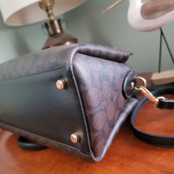 Coach CH488 Darcie Carryall Black Brown Signature Canvas Leather Satchel Bag - Picture 8 of 16